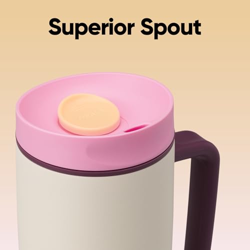 Image of Owala SmoothSip Slider Stainless Steel Insulated Travel Mug, 100% Leak Proof, For Hot and Cold Drinks, Travel Friendly with Sliding Lock Lid, 24 oz, BPA Free, Leak Proof, Pink /Tan (Daybreak)