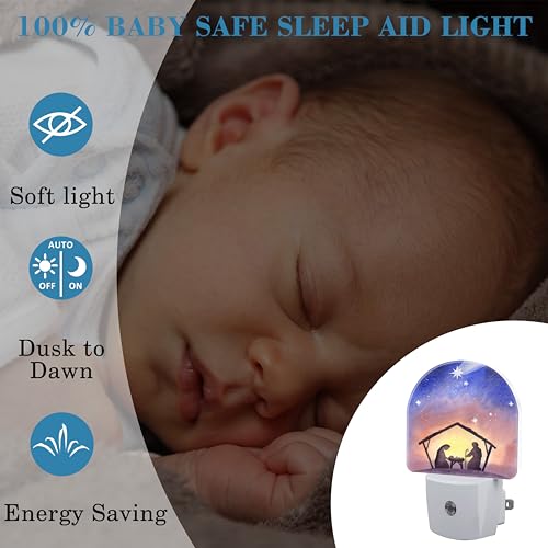 Image of Night Light Plug into Wall Birth of Jesus in Bethlehem Night Light with Dusk to Dawn Sensor Night Light for Kid Girls Boys Women Men Room Decor, Hallway, Kitchen, Bathroom, Nursery, Stairs