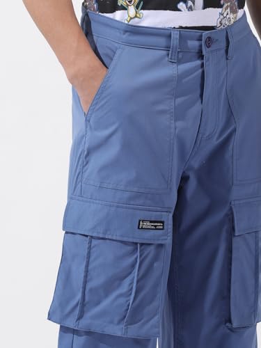Image of The Indian Garage Co Men Relaxed Fit Textured Mid-Rise Cargos