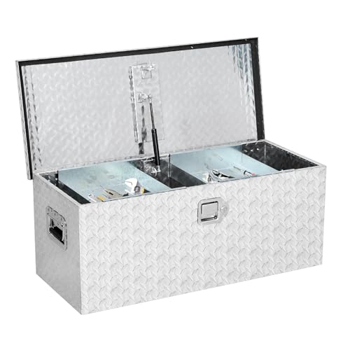 Garvee 35 x 15 x 14 in Aluminum Truck Bed Toolbox with Sliding Shelf, Heavy Duty Aluminum Tool Box with Side Handle and Lock Keys, Truck Bed Storage O