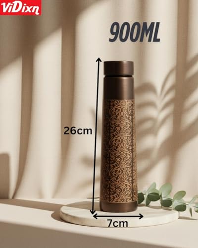 Image of 100% Pure Copper Water Bottle 950ml - Ayurvedic Leak-Proof Copper Bottle for Drinking Water - Handcrafted Mandala Design - BPA-Free & Eco-Friendly - Improves Immunity & Digestion (Cofy Tower1)