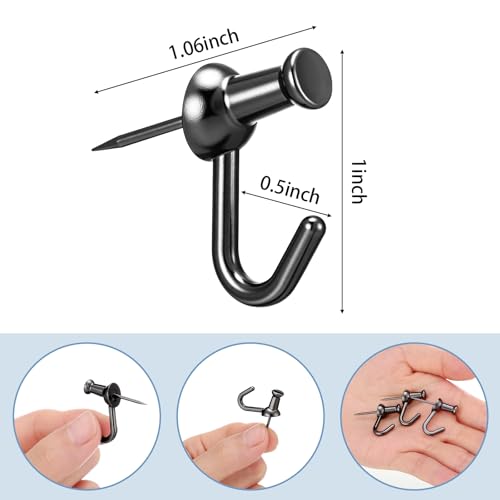 Image of Hotop 30 Pieces Pin Hooks Push Pin Hangers, 20 lbs Push Hanger, Picture Hanging Nails for Home Office Fabric Wall Wooden(Modern Style,Black)