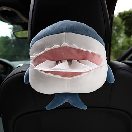 HFEHSKJ Cartoon Car Tissue Box, Funny Plush Shark Tissue Holder Animal Armrest Box Car Seat Tissue Paper Dispenser for Car Household Bathroom Office