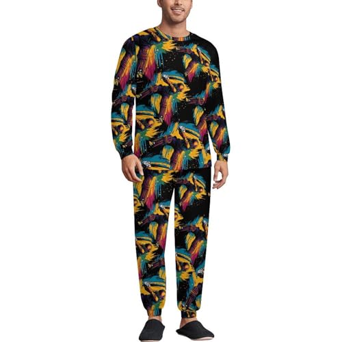 Cricket Player Men's Pajamas Set Crew Neck Sleepwear Sets Top And Bottom Pjs Set Long Sleeve Loungewear