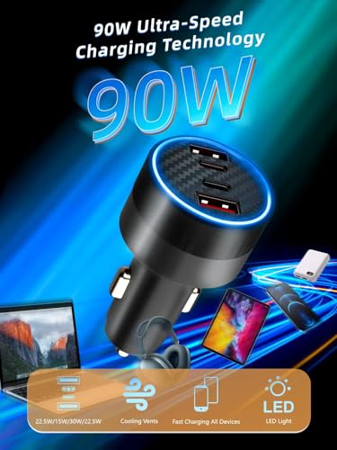 Image of [4 in 1] USB C Car Charger 90W Max Super Fast Charging Adapter,4-Port PD PPS Car Charger Dual USB-C (30W+15W) & Dual 22.5W USB-A Ports for iPhone17 /16 /15 /14, Samsung Galaxy,iPad,Laptop