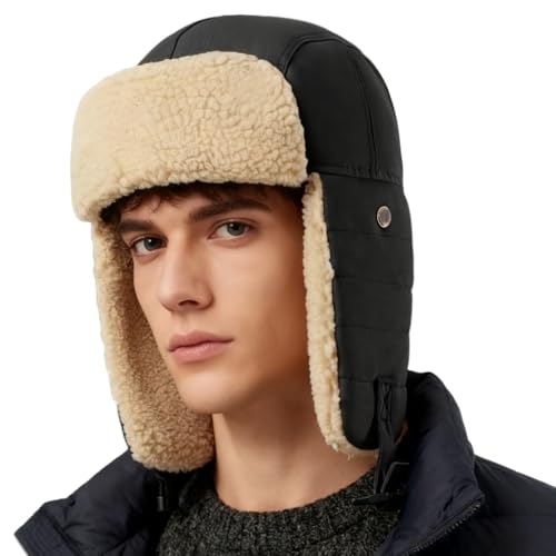 ITODA - Chapeaux d'Hiver en coton, Femme Homme Chapka de trappeur Chapeau Chaud Anti-vent Bonnet Ski Snowboard Chasse Camping Randonnée Epais Bonnet d'aviateur Russe avec Rabats d'oreille Réglable 56-58CM - -23%