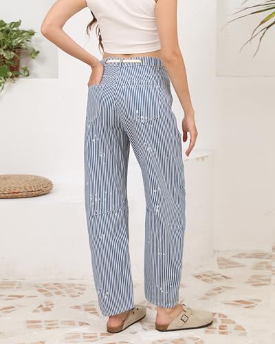 Kedera Women Striped Barrel Jeans Casual Loose Denim Jeans Wide Leg Baggy Pants Mid Waist Boyfriend Jeans Y2k2
