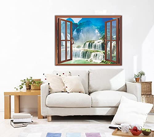 Image of CVANU Creative Window View Home D?cor, Beautiful View of Waterfall, Removable Faux Window wll Sticker /Wall Decals for Living Room Cv 46