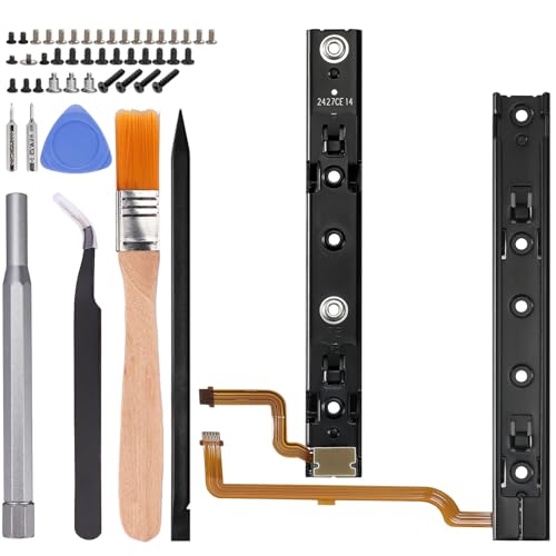 Ikpek Left and Right Slide Rail Replacement Kit for Nintendo Switch Console Slider Rail Bar with Flex Cable for NS Switch Console Rebuild Track Accessories Repair Parts with Console Screws