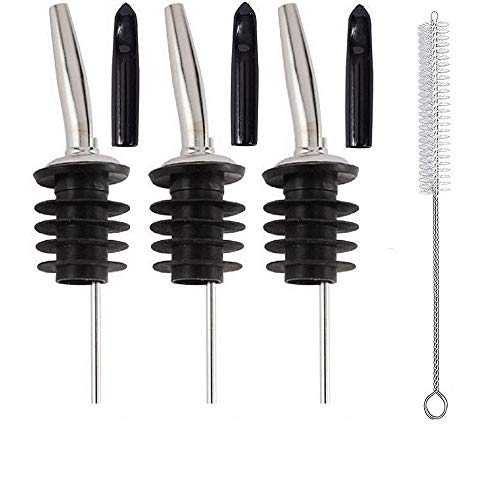 NJ Bottle Pourers for Spirits, Sauce Pourer, Syrup and Olive Oil, Pouring Spouts for Liquor, Wine and Spirits Perfect for Restaurant, Bar, Hotel, Kitchen Use with Dust Covers and Cleaning Brush