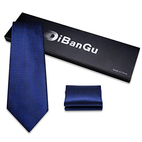 Image of DiBanGu Mens Solid Color Tie and Pocket Square Set Woven Silk Plain Necktie & Handkerchief for Men Wedding Party Formal