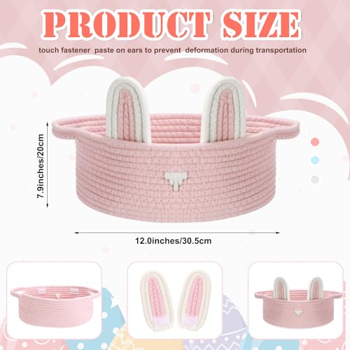 Image of Colingmill 3 Pcs Empty Easter Baskets for Kids 12 x 7.9 x 5.1 Inches Colorful Woven Bunny Baskets for Boys Girls, Easter Egg Hunt, Baby Gift Organizer