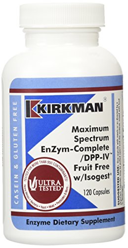 Kirkman – Maximum Spectrum Enzym-Complete–DPP-IV Fruit Free w–Isogest, 120 Capsules