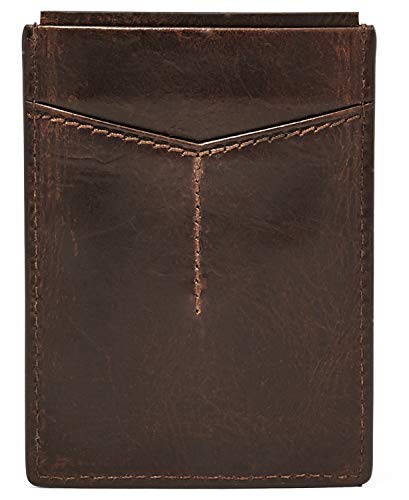 Fossil Men's Derrick Leather Rfid-Blocking Magnetic Card Case With Money Clip Wallet, Dark Brown, (Model: Ml3812201) #TOP1