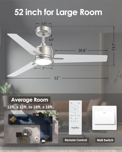 Newday 52 Inch Ceiling Fans With Lights And Remote, Brushed Nickel Ceiling Fan thumb #5