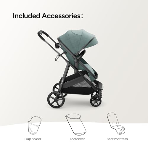 Image of Mompush Wiz 2 in 1 Baby Stroller with Infant Pramette Mode, One Hand Fold Convertible Newborn to Toddler Stroller with Reversible Seat and Large UPF 50+ Canopy