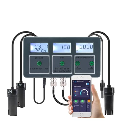 Tester jakości wody WiFi Tuya Smart PH ORP TDS EC SALZ S. G Temp CF monitor online akwarium jakość wody tester danych rejestrator danych kontroler (kolor: Noir, rozmiar: z płynem)