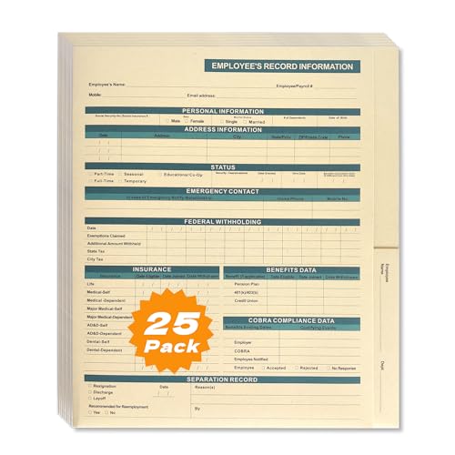 YvnShine HR Folders for Employee Files – 25-Pack Heavy-Duty Manila Folders with Preprinted Personnel Forms and Labels, 9.5 x 11.5 Letter Size, 2 Internal Pockets, Secure Document Storage