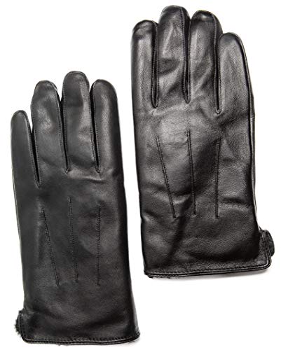 CANDOR AND CLASS Men's Cashmere Lined Sheepskin Leather Gloves, Touchscreen,