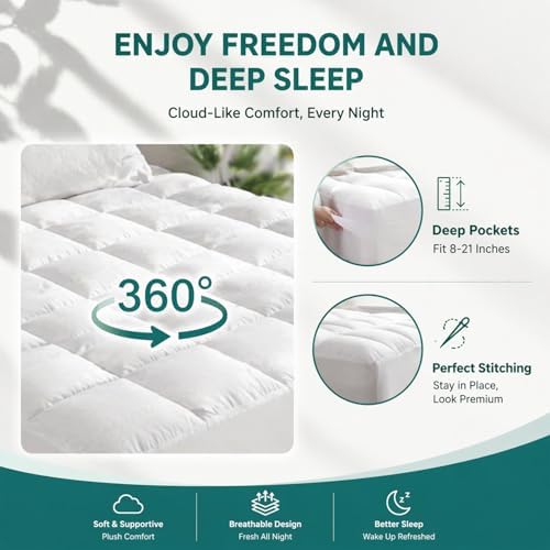 Premium Quilted 1000GSM Luxury Extra Thick Mattress Topper, King Size Cooling Mattress Pad, Overfilled Plush, Cloud-Like Comfort, Breathable, 8-21" Deep Pocket (White, King) - 4