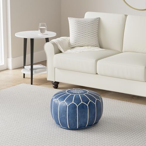 KENZADI Capa de pufe otomano de couro genuíno costurada à mão em Marrakech por artesãos marroquinos,