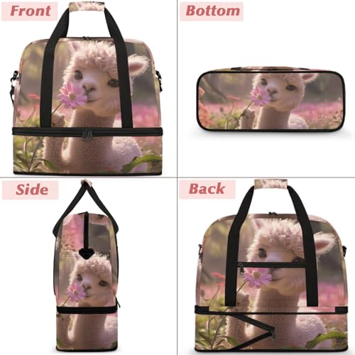 Large Weekender Overnight Bags Animal Cute Alpaca Pink Travel Duffel Bag for Women Men Gym Bag With Shoe Compartment Foldie Travel Tote Bag Carry On Personal Item Bag for Travel Gym Sports3