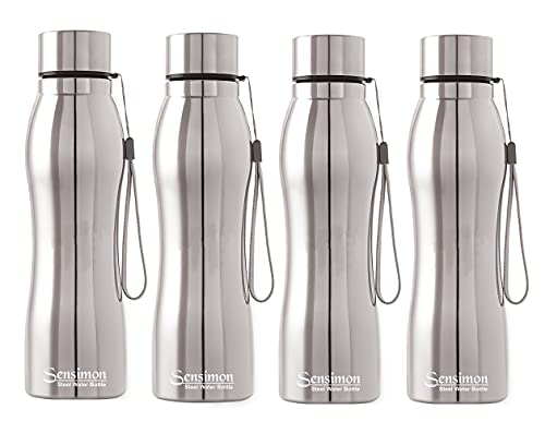 Premium Stainless Steel Water Bottle 1 Litre (1000ml) | BPA Free, Leak proof, Freezer Safe & Reusable | Ideal for School, College, Gym, Sports & Travel | Set of 4 (Silver)