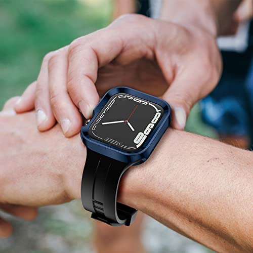 Amizee 2 Pack Rugged Funda Compatible con Apple Watch Serie 9/8/7 45mm Series 6/5/4/SE 44mm, Flexible TPU Anti Choques Bumper Resistente Carcasa Protección Compatible con iWatch (Azul+Transparente)
