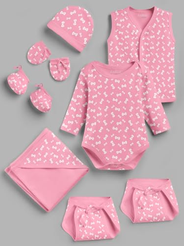 Image of HELLCAT 100% Cotton 10-Piece Gift Set for Newborn Babies (0-6M, Unisex) | Baby Boys & Girls Clothing Combo