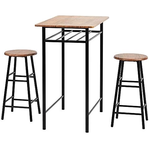 LIFE CARVER Modern Design Kitchen 3 Piece Dining Table and 2 Chairs Dining Room Furniture Set, 3 Pcs Bar Table Set (Brown) Cover