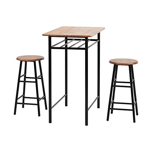 LIFE CARVER Modern Design Kitchen 3 Piece Dining Table and 2 Chairs Dining Room Furniture Set, 3 Pcs Bar Table Set (Brown)