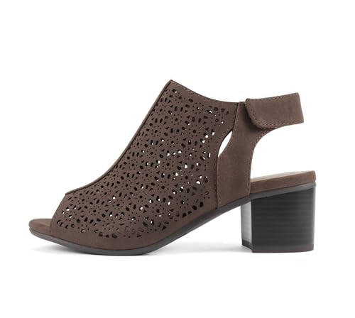 Image of CITYCLASSIFIED inchElect inch ~ Women's Peep Toe Laser Cut Geometric Caged Slingback Ankle Strap Low Stacked Heel Ankle Bootie