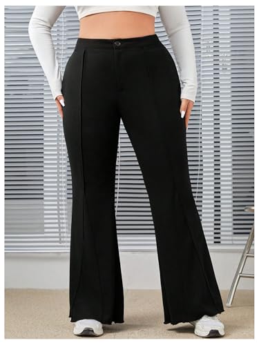 Floerns Women's Plus Size High Waisted Trousers Stretch Flare Leg Casual Pants2