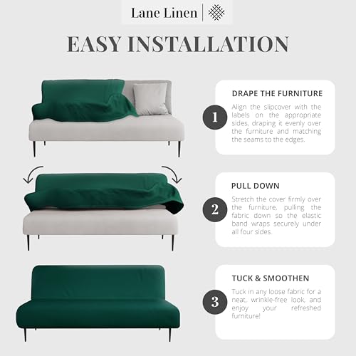 LANE LINEN Futon Couch Bed Cover - Soft Stretchable Couch Cover, Textured Fabric Sofa Protector, Easy to Use Mattress Cover with Elastic Bottom, Machine Washable - Dark Green - Image 6