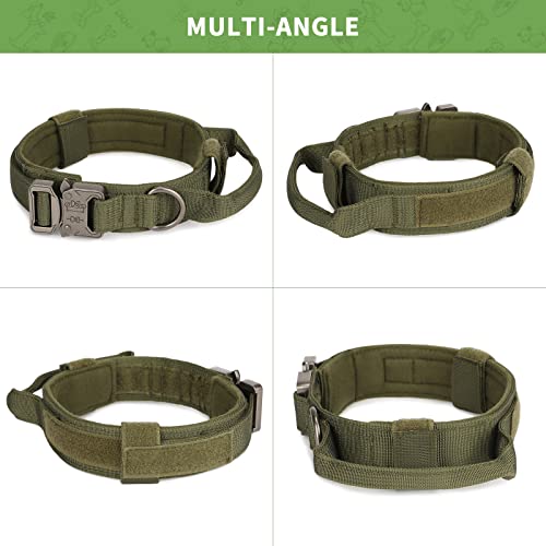 Huntvp taktisch Hundehalsband Verstellbar mit Kontrollgriff, aus Nylon, gepolstert, Metallschnalle, für Mittlere Große Hunde Jagd Training Freizeit Outdoor, Grün L