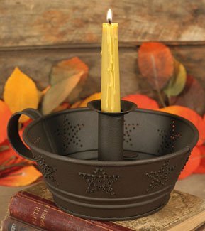 Dish Taper Candle Holder with Punched Star Tin Dish