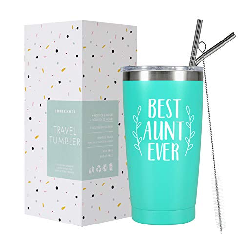 CARAKNOTS Aunt Gifts from Niece Nephew Best Aunt Ever Gifts Aunt Funny Birthday Christmas Gifts Auntie Coffee Tumbler for Women Mothers Day Gifts for Aunt Personalized Travel Wine Tumbler Mint