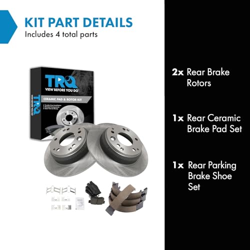 Image of TRQ Rear Brake Pad and Rotor Set Ceramic Parking Brake Shoe Compatible with 1996-1998 Acura RL