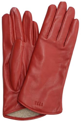 [ELLE] エル 裾のカーブが可愛い 日本製 カシミヤ100％ インナー シープレザー レディース 手袋 11色 3サイズ 本革 羊革 グローブ ケース付き クリスマス プレゼント ギフト (レッド, 20cm(S-Mサイズ))