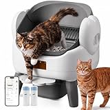 Automatic Litter Box Self Cleaning, Automatic Cat Litter Box for Multiple Cats with App Control, Open Top Self Cleaning Litter Box - Safety Protection, Easy Setup, Gray