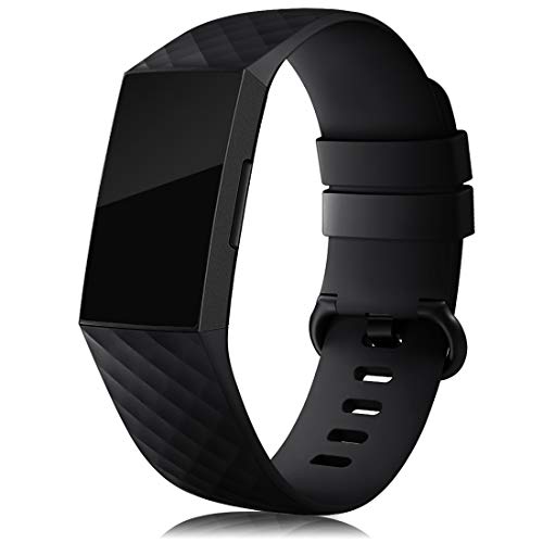 RIOROO Compatible para Fitbit Charge 3 Correa Charge 4 Pulsera，Correa Deportiva para Mujer Hombre Recambio Band Silicona,Negro