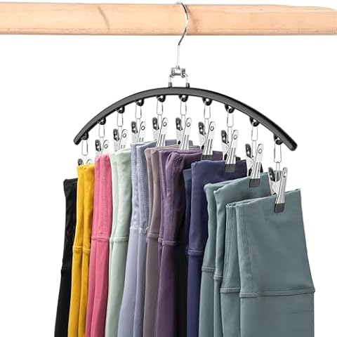 Hendiy Legging Organizer for Closet Rotatable,Pants Hangers with 10 Clips,Upgrade Legging Organizer for Closet，Leggings/Shorts/Jeans/Skirts Pants Hangers Space Saving Closet Organizers and Storage 1pc Cover