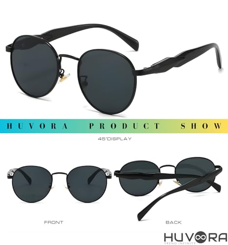 Image of Designer Ellipse Round Sunglasses for Men and Women - UV400 Protected Stylish Branded Goggles for Fashion Casuals Party Driving Travel - Metal Frame Unisex Retro Sun Glasses