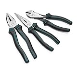 SATA Pliers Set (8' Universal, 8' Long-Nose & 7' Diagonal), with Green Handles & Durable Nickel-Chrome Steel Bodies - ST70002U, 3 Piece Set