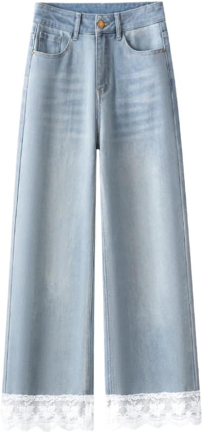 Blue Waist Casual Jeans Womens Summer straightleg Pants lace