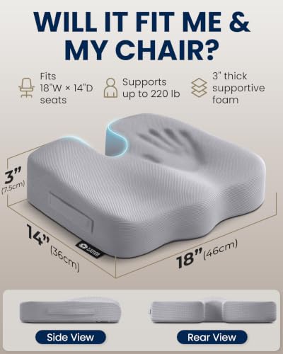 Image of 5 STARS UNITED Seat Cushion - Memory Foam Chair Cushion for Tailbone Pain Relief - Ergonomic Support for Coccyx, Sciatica & Butt - Office, Desk & Gaming Chair, Car Seat, Wheelchair, Airplane, L Gray