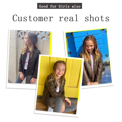 Boys Motorcycle Jacket Faux Leather Jackets for Kids Coats for Costume Party Waterproof