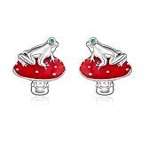Mushroom Frog Earrings for Teen Girls 925 Sterling Silver Women's Clip-on Earrings Cute Dainty Cryst