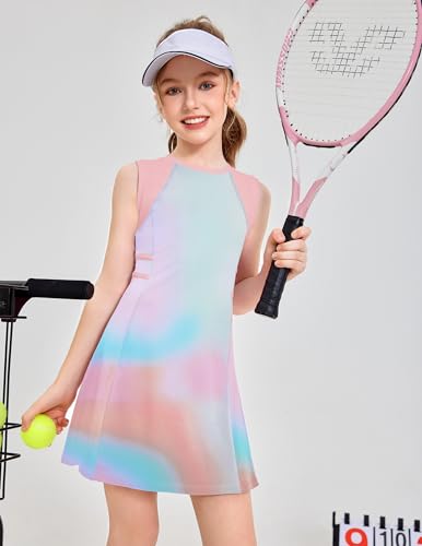 Zaclotre Girls Tennis Dress Cute Golf Outfit Sleeveless Workout Athletic Dresses with Shorts Pockets2
