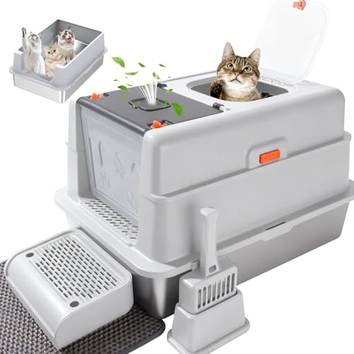 Arenero de Acero Inoxidable XXXL con Tapa para Gatos Grandes miniatura 1